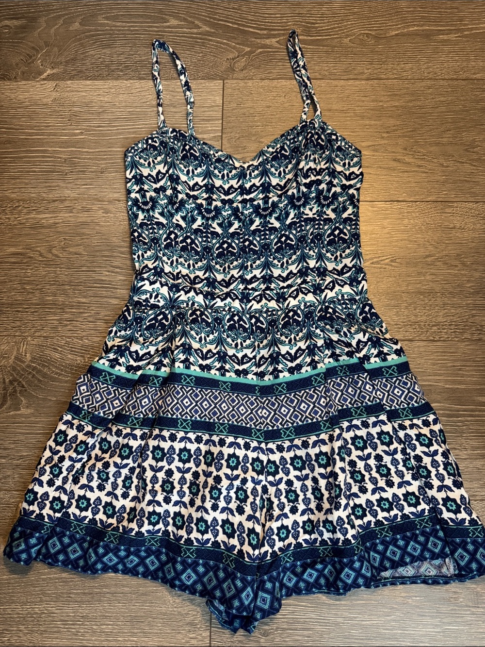 Hollister Blue Patterned Spaghetti Strap Romper